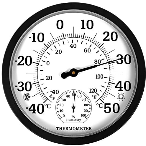 Indoor Outdoor Thermometer Hygrometer - 10 Zoll Außenthermometer Große Zahlen, 2 in 1 Thermometer Hygrometer, Außenthermometer für Terrasse