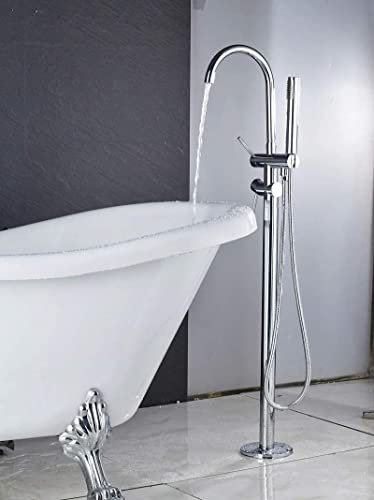 Wannenarmatur abgerundete Form stehend Wasserhahn Badarmatur Boden montiertes Duschset mit Handbrause freistehend Farbe: Chrom