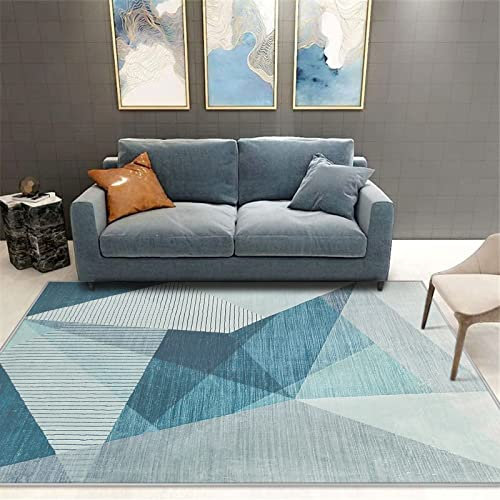 ASIinnsy Kurzflor Teppich Wohnzimmer Teppich Geometrisches Muster Abstrakt Moderne Teppiche Blau Grau rutschfest Weich Großer Teppich Schlafzimmer Wohnzimmerteppich (Blau Grau, 160 x 200 cm)
