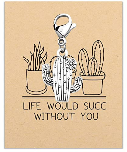Kaktus-Anhänger mit Reißverschluss, Geschenk für Kaktusliebhaber, Geschenk Life Would SUCC Without You, Freundschaftsgeschenk, 2.5, Edelstahl
