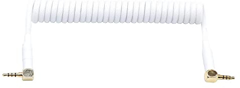 Angitu 3.5mm TRRS to TRRS Spring Coiled Cable for Split Mechanical Keyboard RODE Sc7 By VIDEOMIC GO Video Micro-Type Mics Audio Cord Angle Cables (90 trrs Coil 17CM White)