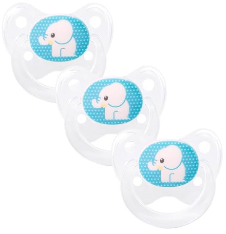 dentistar Silikon Schnuller 3er-Set - Größe 2, 6-14 Monate - Zahn- & kieferfreundlicher Nuckel mit Dental-Stufe – BPA-frei – Made in Germany - Elefant, Transparent