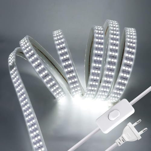 Wisada - Tira de luces LED AC220V con interruptor [10m, blanco 6000K], IP67 resistente al agua y flexible, 276 LED/m, SMD2835, diseño DIY, decoración para el hogar y tiendas
