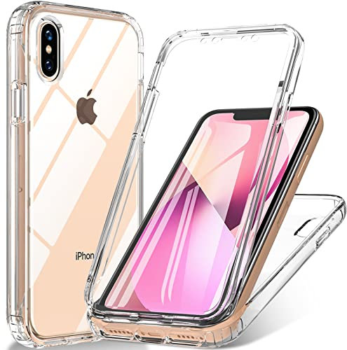 OWKEY for iPhone X Case, iPhone XS Case, [Military Grade Drop] 360° Full Body Shockproof Bumper Case with Built-in Soft PET Screen Protector, Rugged Cover Phone Case for iPhone X|XS 5.8 inch, Clear