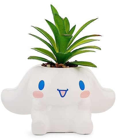 Toynk Sanrio Cinnamoroll - Mini fioriera in ceramica scolpita con piante grasse artificiali, grazioso vaso da fiori, piante finte da interno