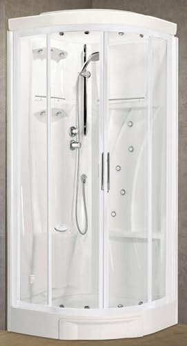 Novellini New Holiday R90 Hammam 90x90 cm Cabina Doccia Multifunzione Semicircolare Scorrevole Angolo Miscelatore Meccanico Vetro Trasparente Profilo Bianco Idromassaggio Sauna Asta Altezza 225,5 cm