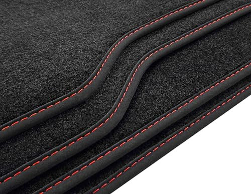 Velours Fußmatten Satz für Mazda 6 III GJ Kombi (ab 2012) Premium-Line Nubukleder Schwarz, Naht: Rot - 4-teilig - Passgenau