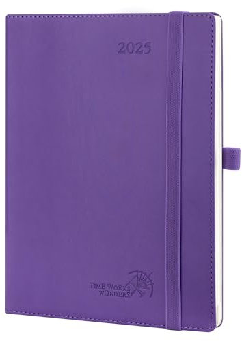 POPRUN Terminplaner 2025, A5, Wochenansicht (22 x 16,5 cm), PU-Leder, weicher Einband, vertikaler Wochen-Terminplaner, 25 Arbeitsplaner, monatliche Registerkarten, 100 g/m² Papier (lila)