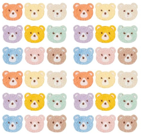 FINGERINSPIRE 36 Stück Gehäkelte Bärenkopf Applikationen 9 Farben Kleiner Bärenkopf Gehäkelte Applikationen Aus Gestricktem Stoff Bärenkopf Zum Aufnähen Reparaturflicken Für Jacken Kleider Kleidung