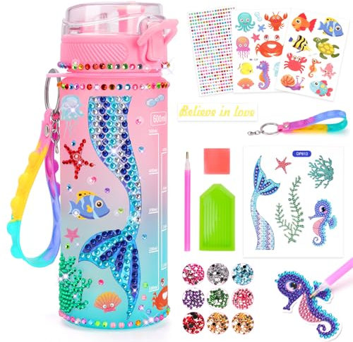 Bastelset Kinder ab 6 Jahre, Basteln Mädchen 6 8 10 Jahre Trinkflasche Geschenk Mädchen 5-6-7-8-9 Jahre Meerjungfrau Spielzeug ab 4-12 Jahre Mädchen Diamond Painting Kinder Geburtstags geschenk