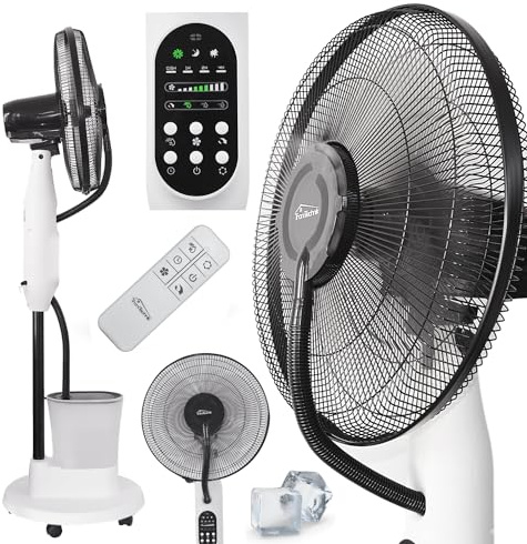 Tronitechnik® Standventilator SV-06 mit Wasser, Ultraschall-Sprühnebel Wasserkühlung Ventilator mit Fernbedienung, Timer, Oszillation, 3 Stufen, 75 W