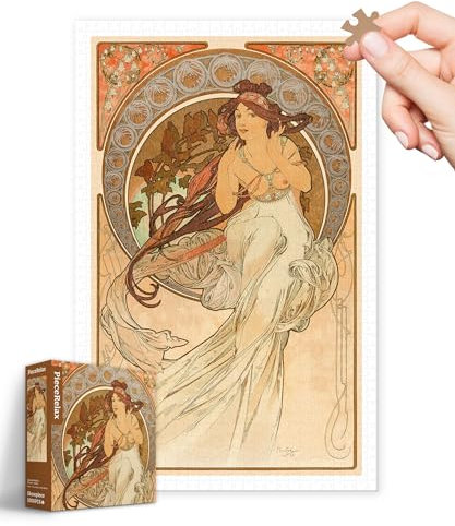 PieceRelax 1000 Pieces Plastic Jigsaw Puzzle for Adults - Alphonse Mucha - The Arts - Music - Challenging Extra Small Pieces, No Mat Needed, Relaxation & Gift [H3619]