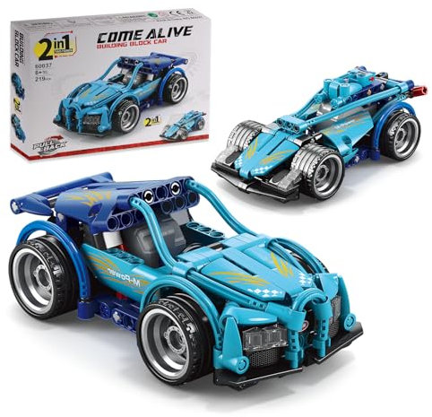 F1 Auto ab 8 Jahre, 2 in 1 Blau Auto kompatibel mit Lego Technik, 219 Teile für Zwei Formen, Porsche-ähnliches Modell im Maßstab 1:20, leistungsstarke Rückzugsfunktionen Ideal für Sammler