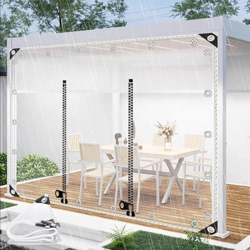Transparente Wasserdichte Plane Seitenwände Planenplatte,420g/㎡ Schwere Pvc-Vinyl-Abdeckplane,Mit Zwei Reißverschlüssen,Reißfest,Zeltplanen Für Sonne Und Regen Für Pergola,WxH-4.8x3m/15.7x9.8ft