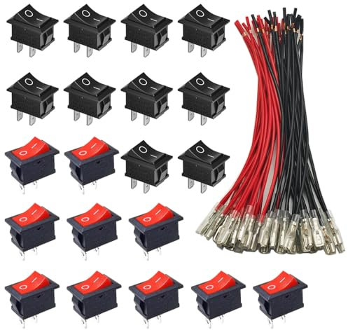 GTIWUNG 20 Stücke Druckschalter AC 6A/250V 10A/125V, 2-Polig Boot Rot & Schwarz Kippschalter SPST Ein/Ausschalter, ON/OFF Kippschalter, Mini Boat Wippschalter Schalter mit 20AWG Draht