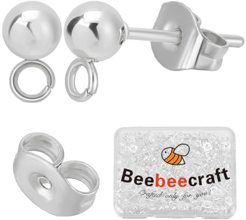 Beebeecraft 1 Box 100 Stück Ohrstecker Mit Kugeln 925 Stück Sterling Silber Plattiert 304 Edelstahl Silberfarbener Runder Stecker Mit Loch Für Baumelnde Ohrringe Schmuckherstellung Zum