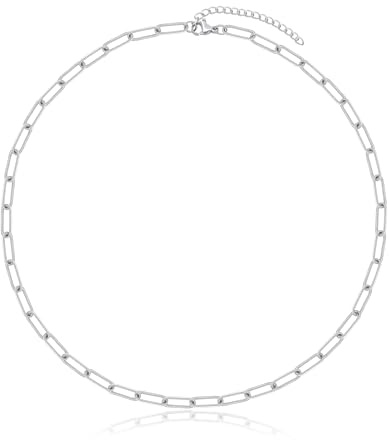 Gilieyer Damen Gliederkette, Zierliche Gliederkette Edelstahlkette Damen Büroklammern und Schlangenkette Halskette Stapelbar Kette Mehrschichtige Fischgräten Schmuck (Büroklammerkette, Silber)