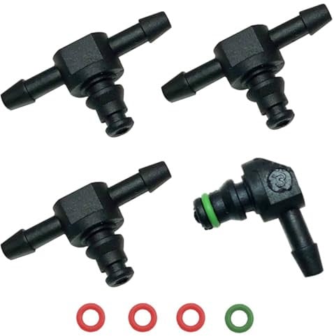 Fuel Line Connectors 4-Piece Set Fuel Injector Return Connector for Diesel Includes 3 T's & 1 L Connector for Fuel Return Line & Fuel Return Pipe,Compatible with Bosch 110