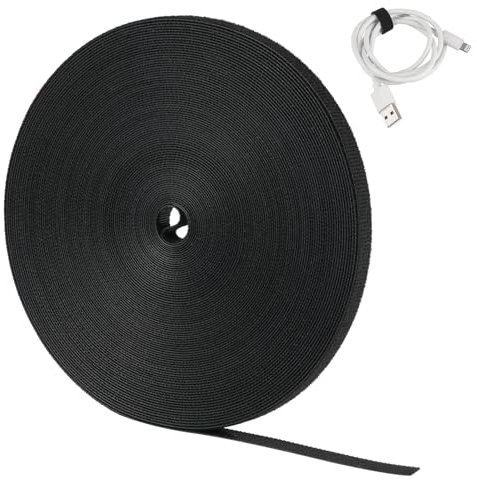 Attaches de câble Velcro - 20 m - 10 mm - Bande Velcro refermable - Découpable - Rouleau de bande Velcro pour gestion des câbles - Organisateur de câbles (noir)