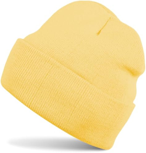 styleBREAKER Unisex Beanie Strickmütze Einfarbig, Feinstrick Mütze doppelt gestrickt, warme Winter Strickbeanie 04024029, Farbe:Butterblumengelb