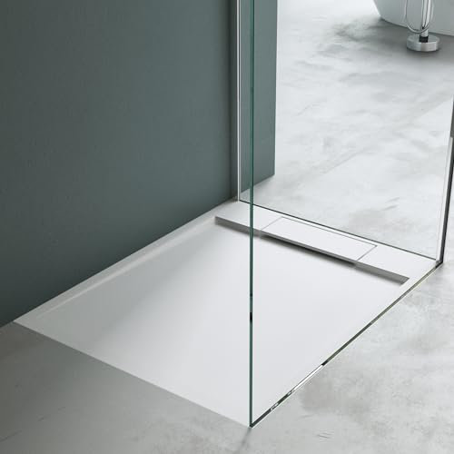 Mai & Mai Receveur de Douche Bac à Douche Blanc en Résine Marbre Artificielle 75x100x4cm Géo4 + bonde AL06