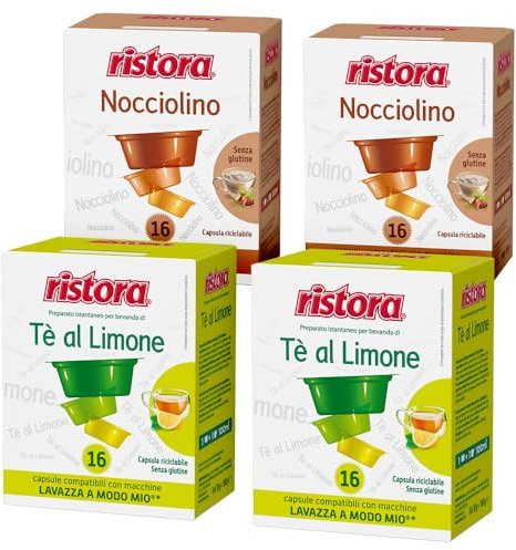 Set 64 Capsule Ristora miste per macchine ad uso domestico compatibili con il sistema A Modo Mio* 32 the al limone 32 nocciolino