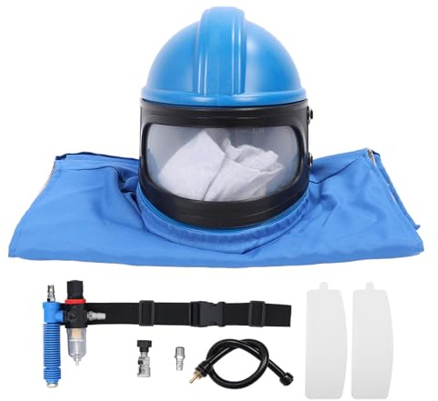 Sand Blasting Hood Cap with Sandblasting Temperature Regulator 1/4in 13mm Thread for Spraying Cutting Crushing Painting Sandblaster Helmet Sand Blasting Hood Hat