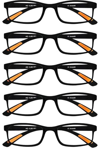 Amazotti Milano Lesebrille +1.25, 5er Pack, Brille mit Sehstärke | lesebrillen Damen & Herren, Anti-Rutsch-Pads, Schwarz, Inkl. Etui und Optiktuch