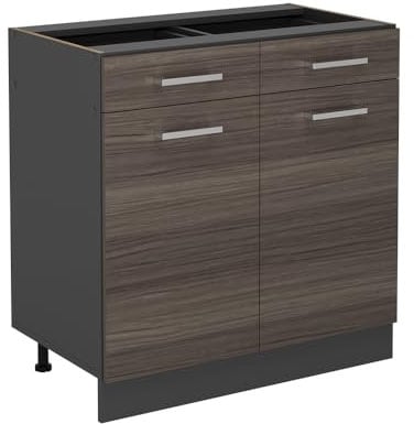 Vicco Küchenunterschrank R-Line, Schubladenschrank für die Küche, Edelgrau, 80 cm ohne Arbeitsplatte