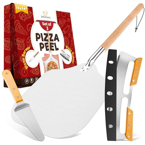 Sefinsecimi Pizza Peel Set - 14x16 Inch Aluminum Pizza Peel, Pizza Cutter Tool, Wood Handle Cheese Peel - Premium Pizza Tool Kit for Baking & Serving