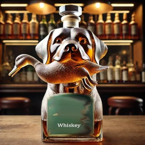 Hunting Dog Whiskey Bottle, Hound Holding a Duck Shaped Wine Bottle, Unique Wine Decanter, Funny Whiskey Glasses, for Bar Home Office Decor, Gift for Whiskeys Enthusiasts Dog Lovers