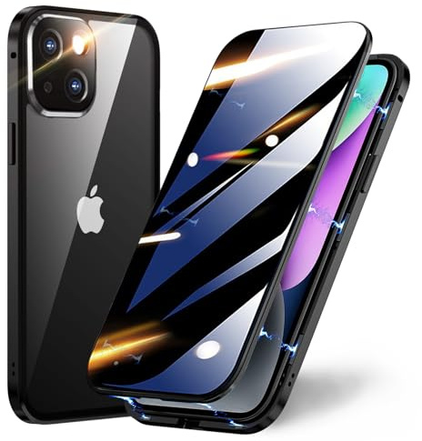 TOPF&B Privacy Case for iPhone 15,Magnetic Cover Built-in Privacy Screen Protector and Camera Protector,360 Degree Full Cover Metal Bumper Case for iPhone 15,Black