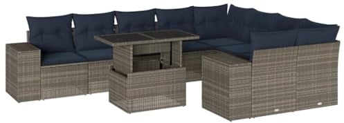 vidaXL 10-teiliges Gartensofa-Set mit Kissen, grau, Polyrattan