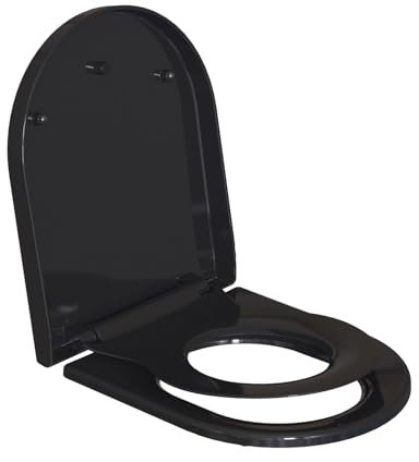 TODOT Abattant WC Familial Forme en D, Lunette de Toilette avec Siège Enfant Magnétique, Frein de Chute et Charnière Réglable, Siège de Toilette pour Adultes et Enfants, Démontage Rapide - Noir