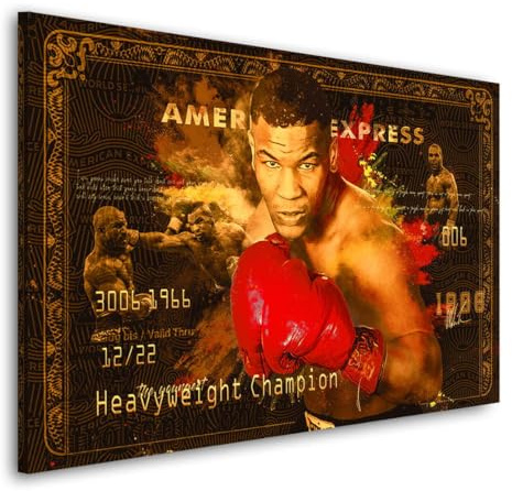 Kunstgestalten24 | Mike Tyson Retro Amex Wandbild | Leinwand-Bild mit Echtholz-Keilrahmen | Gemälde Kunst Art | Hochwertige Kunstdrucke | XXL Bilder | 60x40cm mit 2cm Rahmentiefe