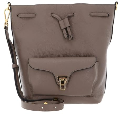 Coccinelle Leder Umhängetasche Schultertasche Beat Generatio Bucket Bag Warm Taupe
