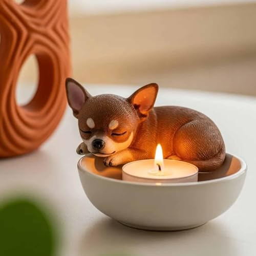 Adorable Dog Tea Light Holder | Nette Cartoon Teelight Kerzenhalter | Handgefertigte Duftstatue, Hundegedenkungs -Kerzenhalter -Statue | Entzückende Wohnkultur für Haustierliebhaber