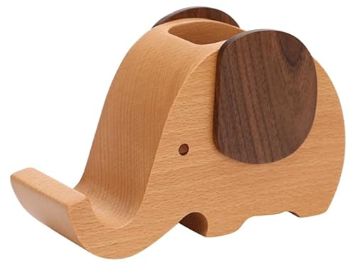 Sewroro Wooden Elephant Phone Stand with Pen Holder Desk Organizer for Office Study and Classroom Holds Pens Scissors Notebooks and Paper Clips Desktop Storage
