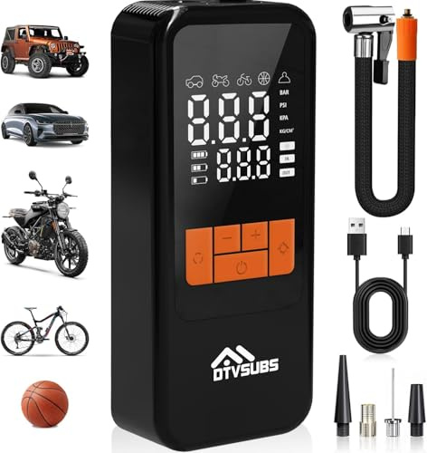 Compresseur d'Air Portatif 10,3 Bar/150 PSI, Gonfleur Pneus Voiture Mini | Pompe À Velo Électrique Gonflage Rapide, Gonfleur Pneu Sans Fil avec Batterie 4000mAh PowerBank, LED et Arrêt Automatique