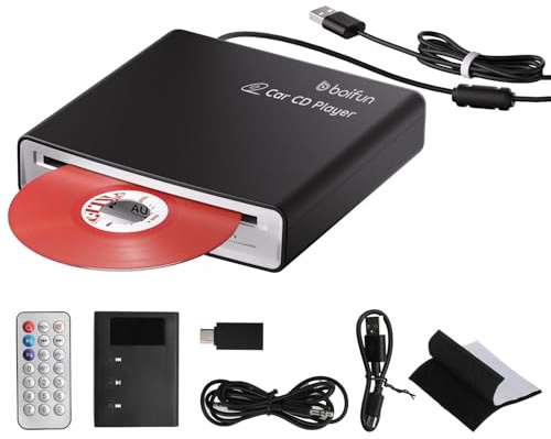 Boifun Portable Car CD Player, External CD/DVD Player for Vehicle, Plug & Play USB Connection, Built-in Decoder for Enhanced AUX Sound, Anti-Skip, Resume Function, Compatible with Car Stereo, TV, PC