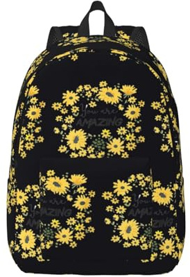 Wild Daisy Flower Canvas Backpack Laptop Bag Adjustable Straps Vintage Casual School Travel Outdoor Work Camping
