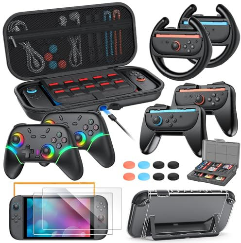 [Charge à l'intérieur] Étui pour Nintendo Switch 2 Console (2025),Kits 21-EN-1 pour Manette Switch 2: Etui de Transport,Poignées pour Joy Con,Volants pour Mario Kart,coque de protection pour console