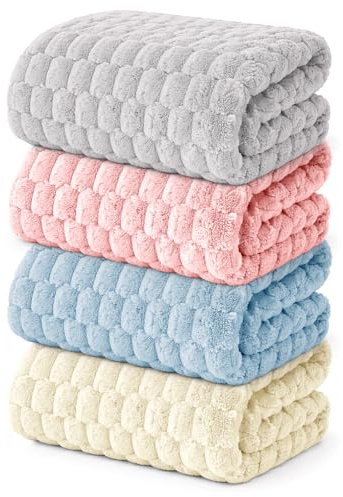 Xaztr 4 Stück Mikrofaser Badetücher Groß, 70 x 140 cm Duschtücher Weich Saugstark Schnell Trocknend, Handtuch Set für Bad Fitnessstudio Spa (Grau Blau Creme Rosa)