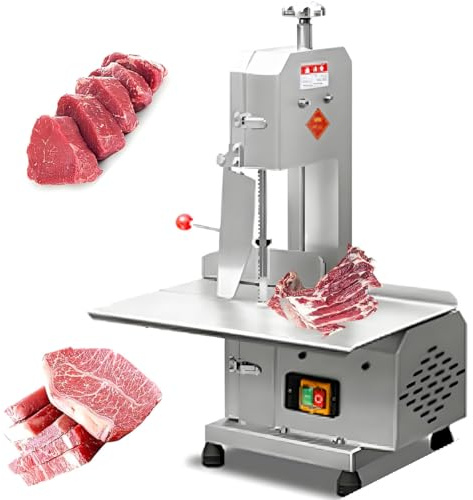 HuanSebesity Sierra Cinta Industrial para Carnicería 750w,Cortadora Eléctrica Huesos con Superficie Trabajo Amplia,Cuchillas Reemplazables,para Carne Fresca Y Productos Congelados Duros