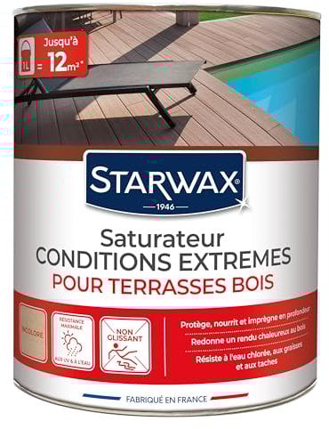 STARWAX Saturateur Haute Protection pour Terrasses en Bois Incolore - 1L - Idéal pour Nourrir et Protéger le Bois - Résiste aux UV - Anti-Tache - Anti-Graisse