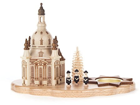 Teelicht-Halter mit Dresdener Frauenkirche und Kurrende von DREGENO SEIFFEN 21,5 cm – Original erzgebirgische Handarbeit, Weihnachts-Dekoration