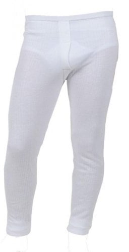 1x Pair of Mens Thermal Long Johns - Brushed Inside for Extra Warmth (Large, White)