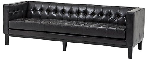 Casa Padrino Luxus Echt Leder Sofa Glasgow Vintage Leder Schwarz - 3 Sitzer - Luxus Hotel Möbel