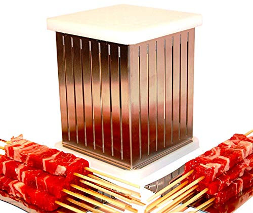 Mister Moby Cubo DE Acero Inoxidable para Producción de Brochetas 49 PCS + Cuchillo + 50 Palitos Máquina para Producción de Kebab Souvlaki Hechos a Mano - Arrosticini Italianos - Fabricador de Kebab