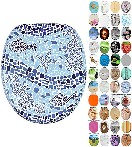 Sanilo Abattant WC, Grande sélection de lunettes de toilette, Finition de haute qualité, Charnières robustes, Fixation facile (Mosaïque mondiale)